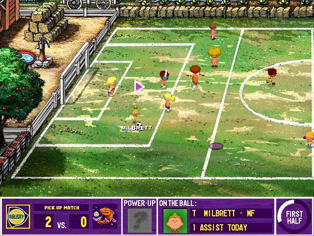 Backyard Soccer 2004 (Windows) screenshot: If you want to win, you have to keep the ball out of your own goal.