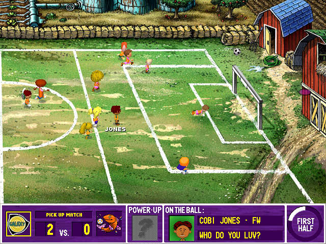 Backyard Soccer 2004 (Windows) screenshot: Well, that's just about as far above the goal as it gets.