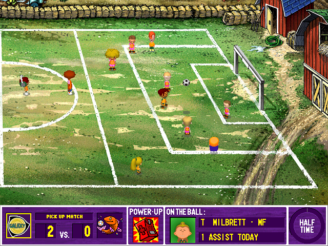 Backyard Soccer 2004 (Windows) screenshot: This powerup (new to this edition of the game) refills everyone's stamina so they are no longer tired out.