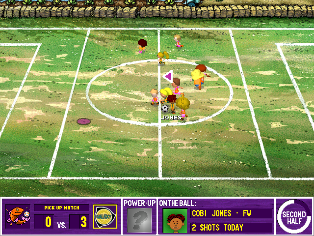 Backyard Soccer 2004 (Windows) screenshot: Fiddling with the ball in the middle of the field.