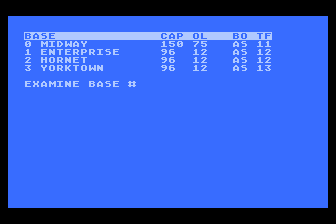 Carrier Force (Atari 8-bit) screenshot: Airbase Display