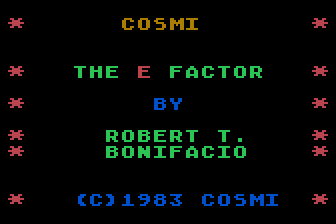 The E Factor (Atari 8-bit) screenshot: Title Screen