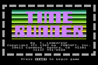 Time Runner (Atari 8-bit) screenshot: Title screen.