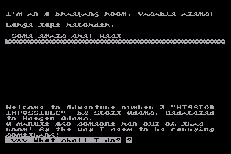 Secret Mission (Atari 8-bit) screenshot: Starting the Adventure