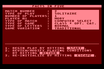 Computer Facts in Five (Atari 8-bit) screenshot: Game Setup