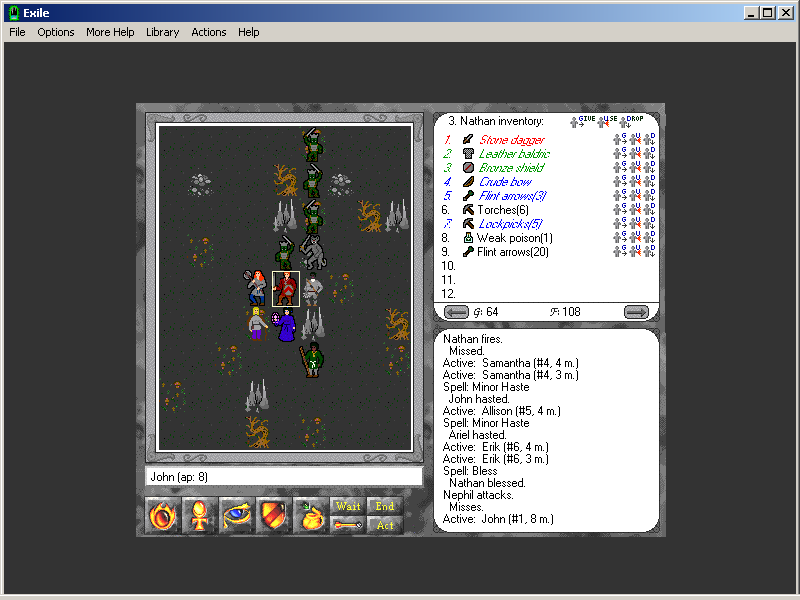 Exile: Escape from the Pit (Windows 3.x) screenshot: A random encounter with goblins and Nephilim.