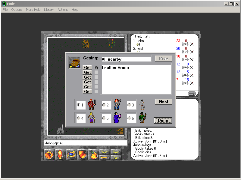Exile: Escape from the Pit (Windows 3.x) screenshot: Getting items.