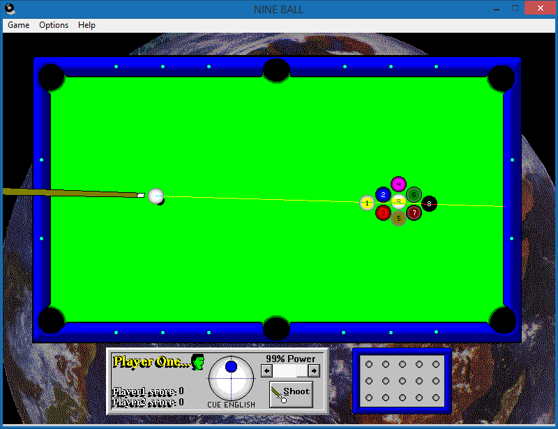 Multimedia Pool (Windows 3.x) screenshot: Starting a Nine Ball game.