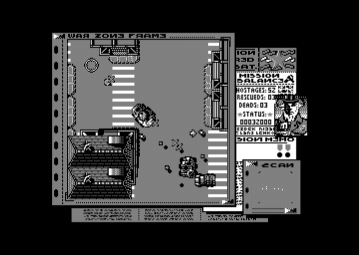 Soviet (Amstrad PCW) screenshot: Looks a bit like GTA in monochrome