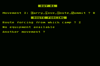 Conquering Everest (Atari 8-bit) screenshot: Planning an Alternative Route
