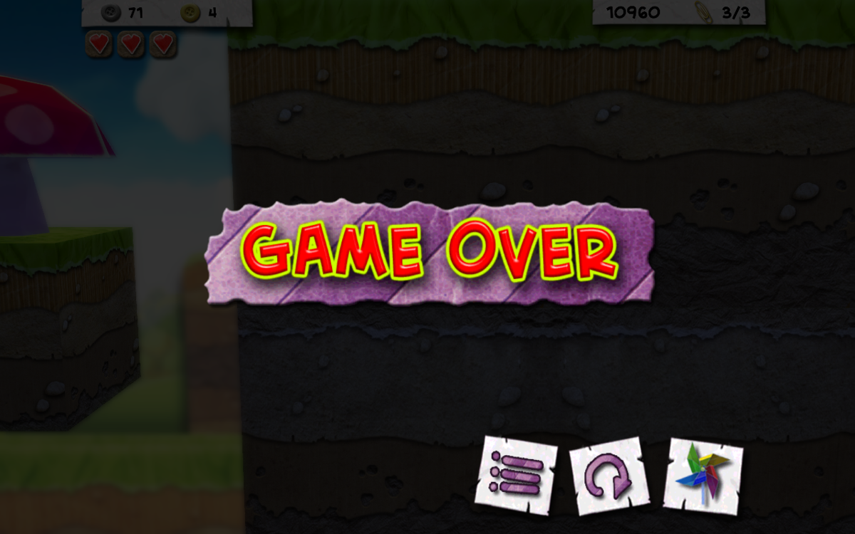 Paper Monsters (Windows) screenshot: Game over