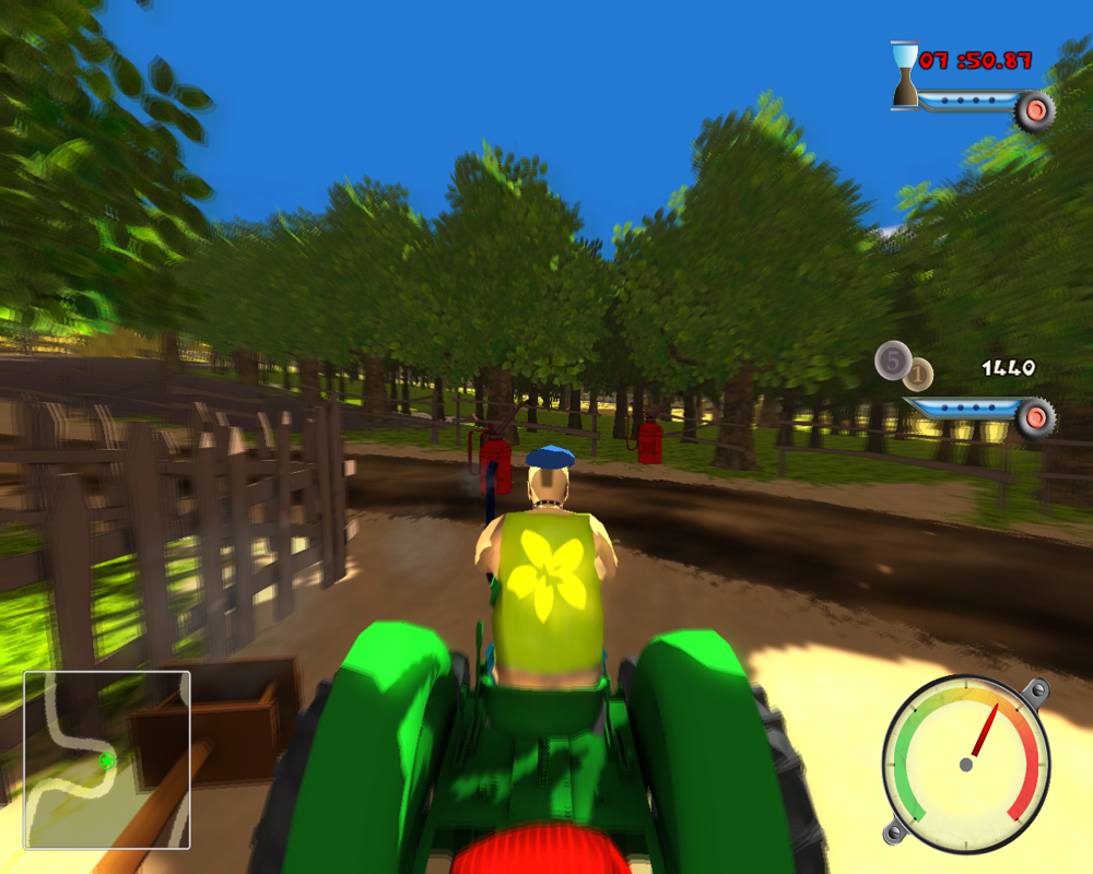 Tractor Racing Simulation (Windows) screenshot: Oil tank - the effect of slip