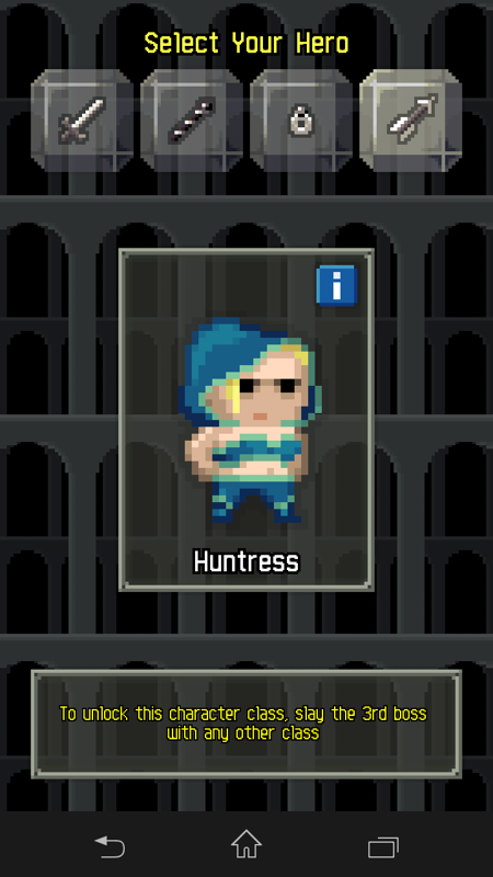 Pixel Dungeon (Android) screenshot: Optional unlockable character class!