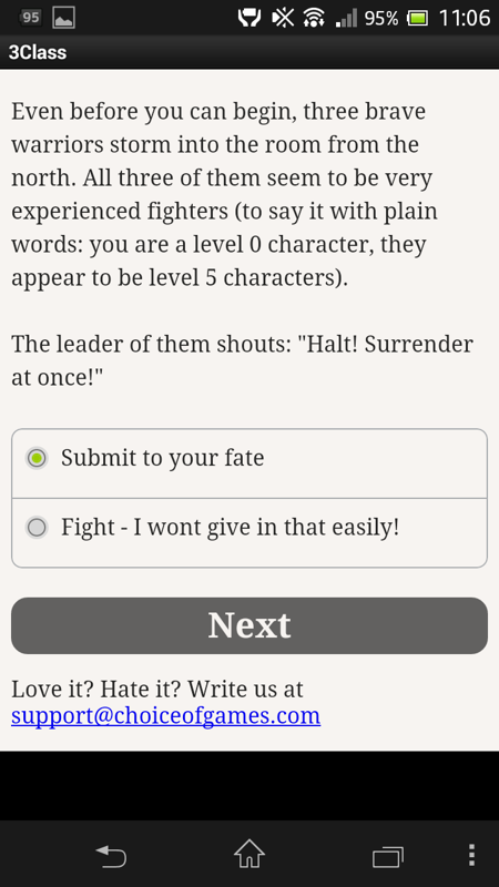 Land of Three Classes: The Exam (Android) screenshot: The plot thickens!