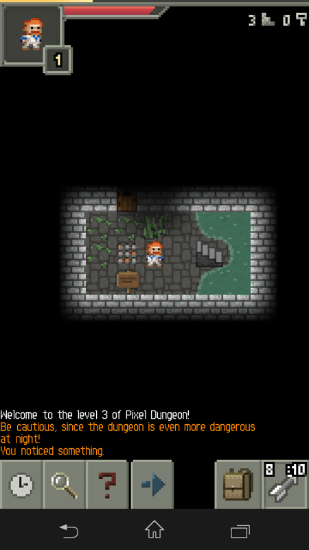 Pixel Dungeon (Android) screenshot: A trap is revealed!