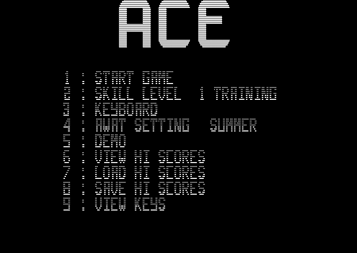 ACE: Air Combat Emulator (Amstrad PCW) screenshot: Main menu