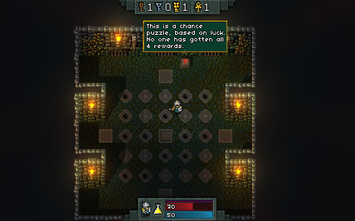 Hammerwatch (Windows) screenshot: There are secret areas in the game. This one has something called a Chance Puzzle.