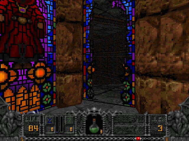 Hexen: Beyond Heretic (Windows) screenshot: A passage behind the window.