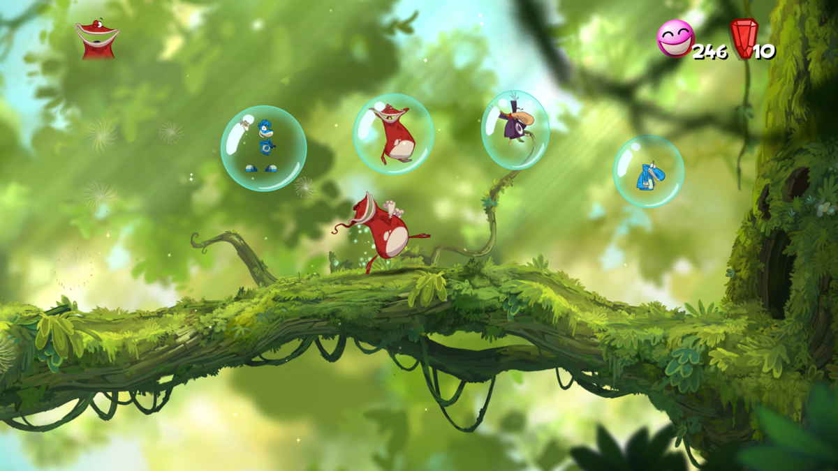 Rayman Origins (Windows) screenshot: Select one of four characters with a variety of color schemes