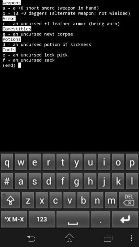 NetHack (Android) screenshot: Here's what I didn't even know I had