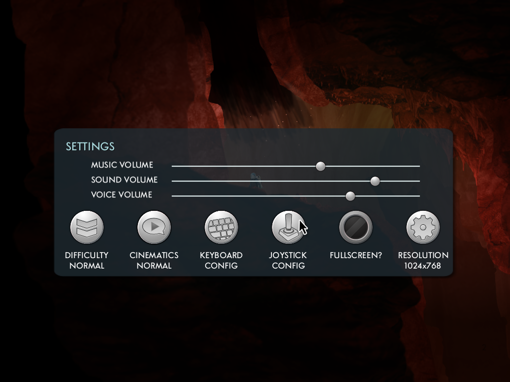 Waking Mars (Windows) screenshot: User interface for the settings menu; UI is slick and clean looking.
