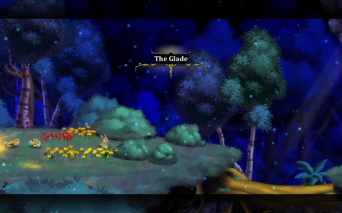 Dust: An Elysian Tail (Windows) screenshot: This section is called the Glade; the hand-painted graphics in the game are gorgeous.