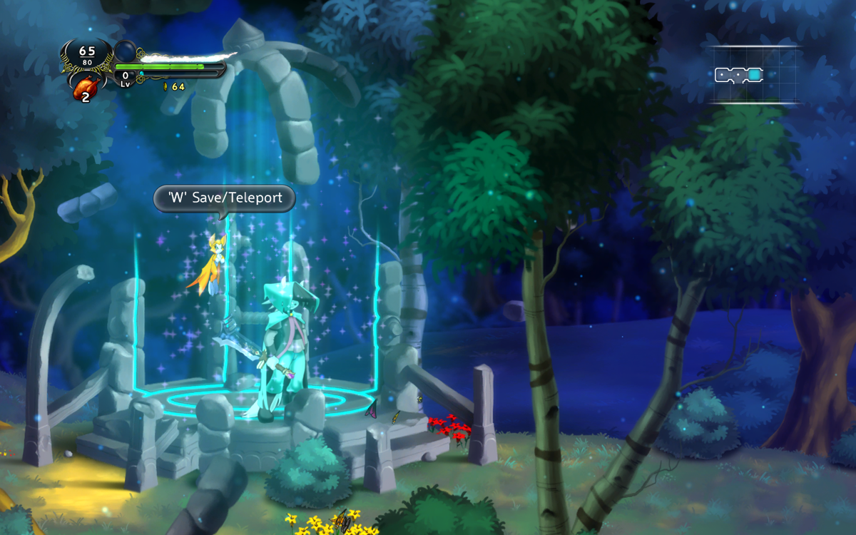 Dust: An Elysian Tail (Windows) screenshot: This is what the checkpoints look like; you can auto-save or manually save to a separate save slot.