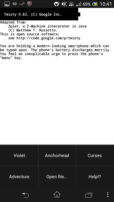 Twisty (Android) screenshot: Start screen