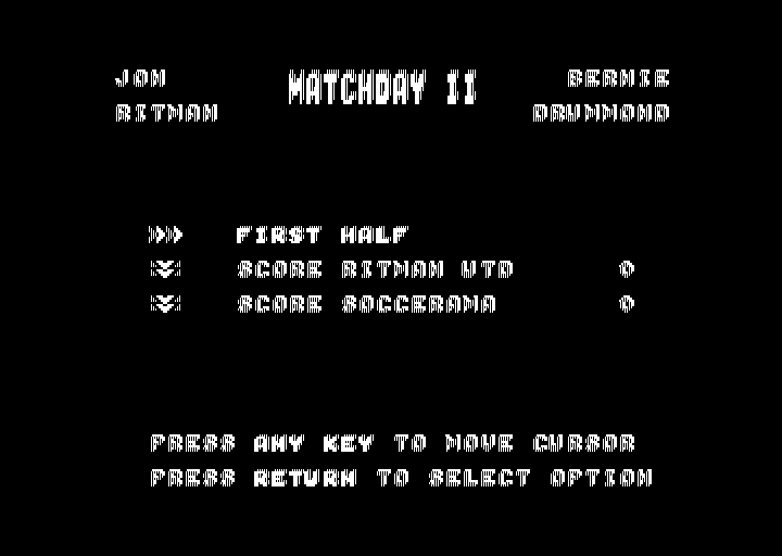 Match Day II (Amstrad PCW) screenshot: Title screen