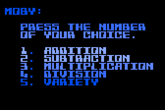 Race Car 'Rithmetic (Atari 8-bit) screenshot: Choosing a Topic