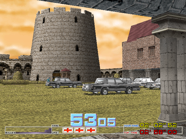 Time Crisis (Arcade) screenshot: Looking outside.