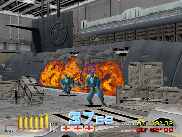 Time Crisis (Arcade) screenshot: Caused an explosion.