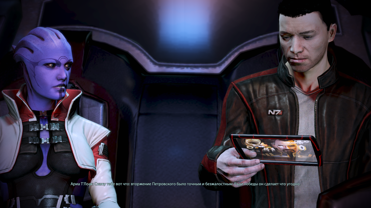 Mass Effect 3: Omega (Windows) screenshot: It all starts with a private conversation with Aria T'Loak