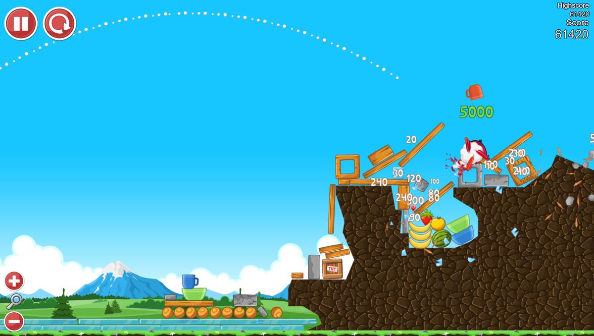 Angry Birds: Breakfast 1 (Windows) screenshot: Red bird caused total demolition