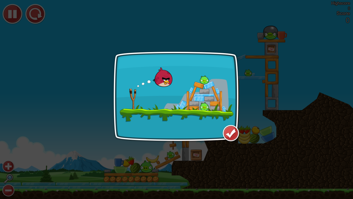 Angry Birds: Breakfast 1 (Windows) screenshot: Level 2 guidance 1 - red bird appears