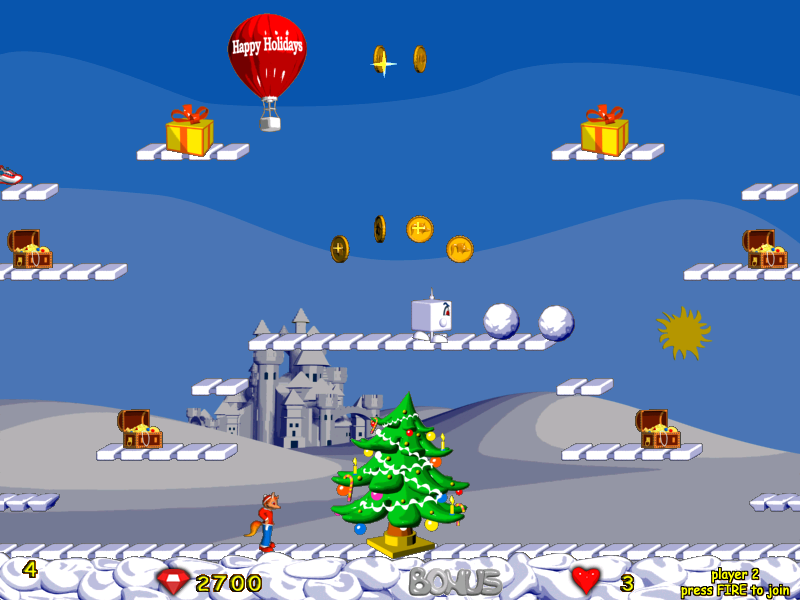Foxy Jumper 2: Winter Adventures (Windows) screenshot: Level 4: be careful from the balls that the enemy sends.