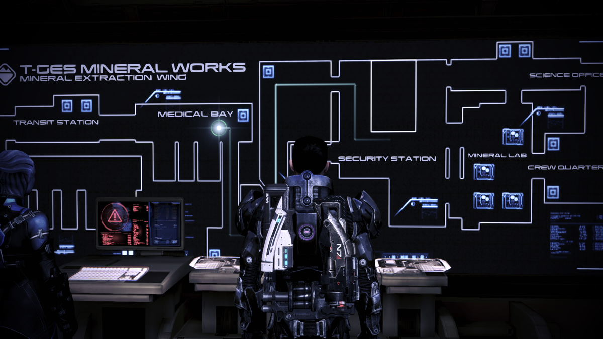 Mass Effect 3: Leviathan (Windows) screenshot: Wall map of the facility