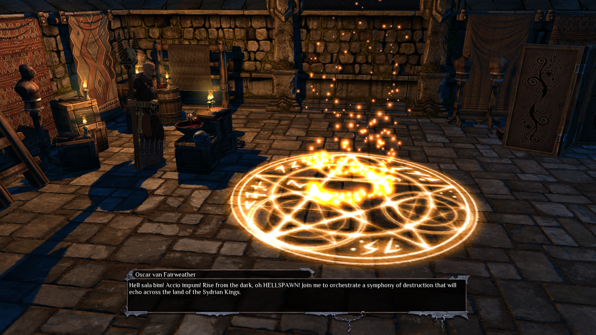 Impire (Windows) screenshot: The wizard Oscar summons a demon... (demo version)