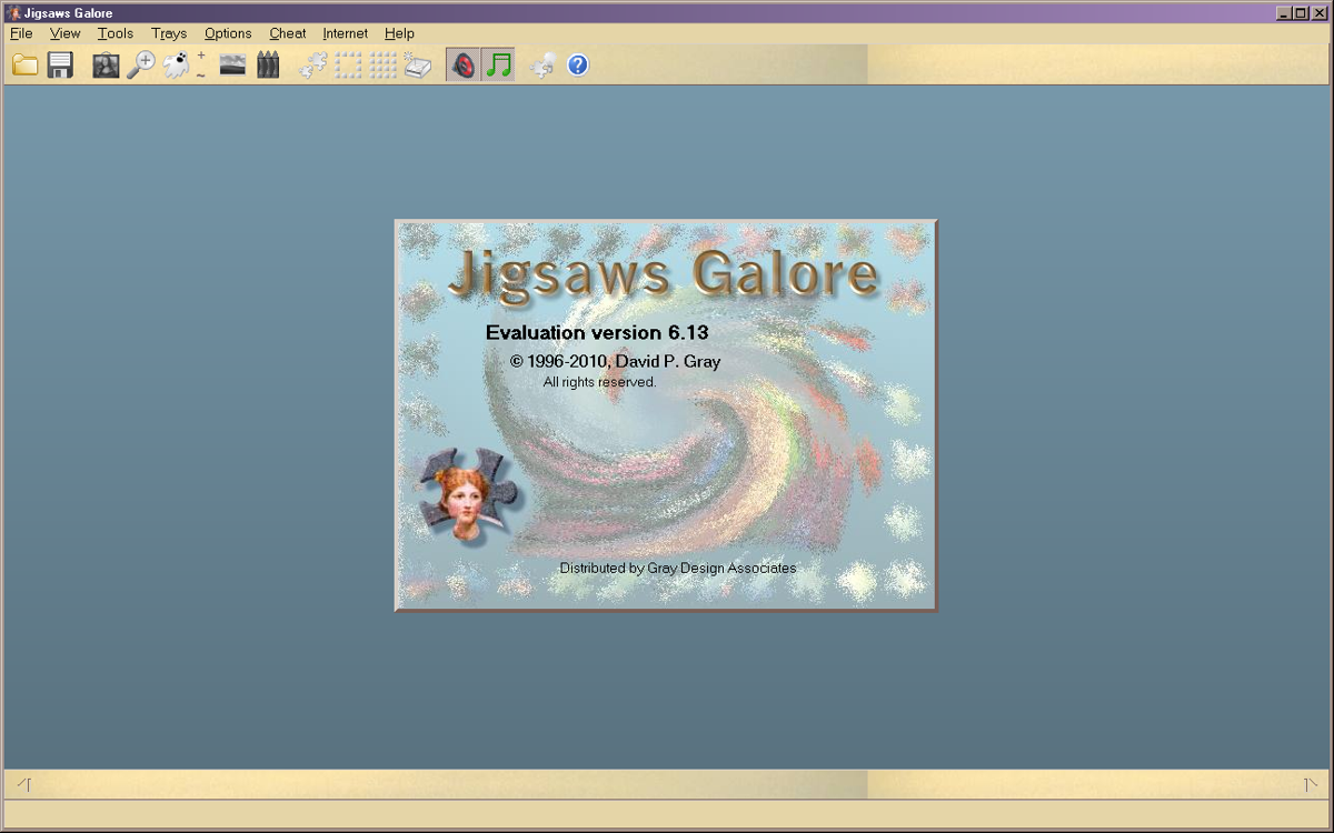 Jigsaws Galore (Windows) screenshot: (v6.13) Version 5 and later have a more colorful interface.