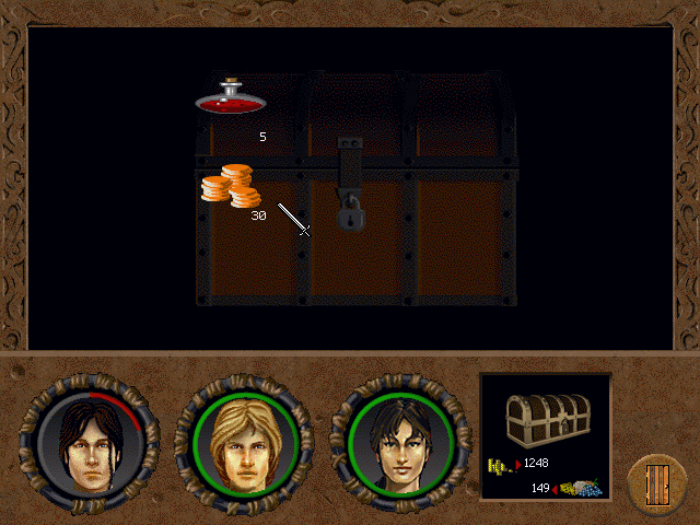 Betrayal in Antara (Windows 3.x) screenshot: Treasure chest interface