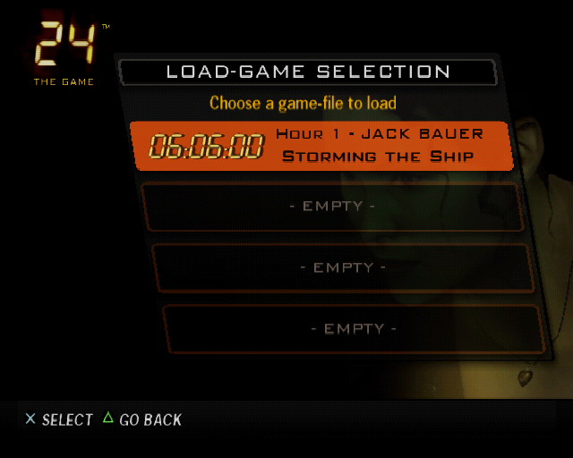 24: The Game (PlayStation 2) screenshot: This is the Load Game screen