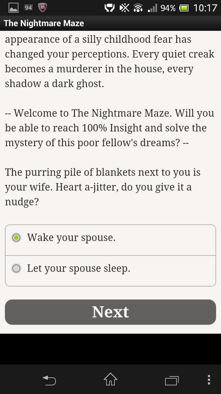 The Nightmare Maze (Android) screenshot: The first choice