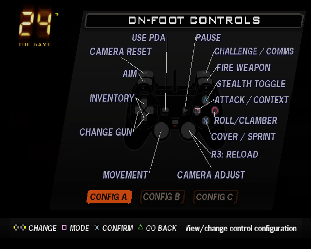 24: The Game (PlayStation 2) screenshot: The game's controls can be configured by the player, alternatively there are preset configurations to choose from