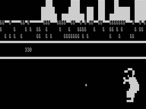 Batter Up!! A Microbaseball Game (TRS-80) screenshot: Outfielder Catching a Bounce