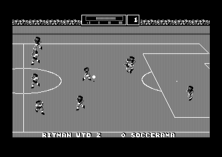 Match Day II (Amstrad PCW) screenshot: Advancing on the goal