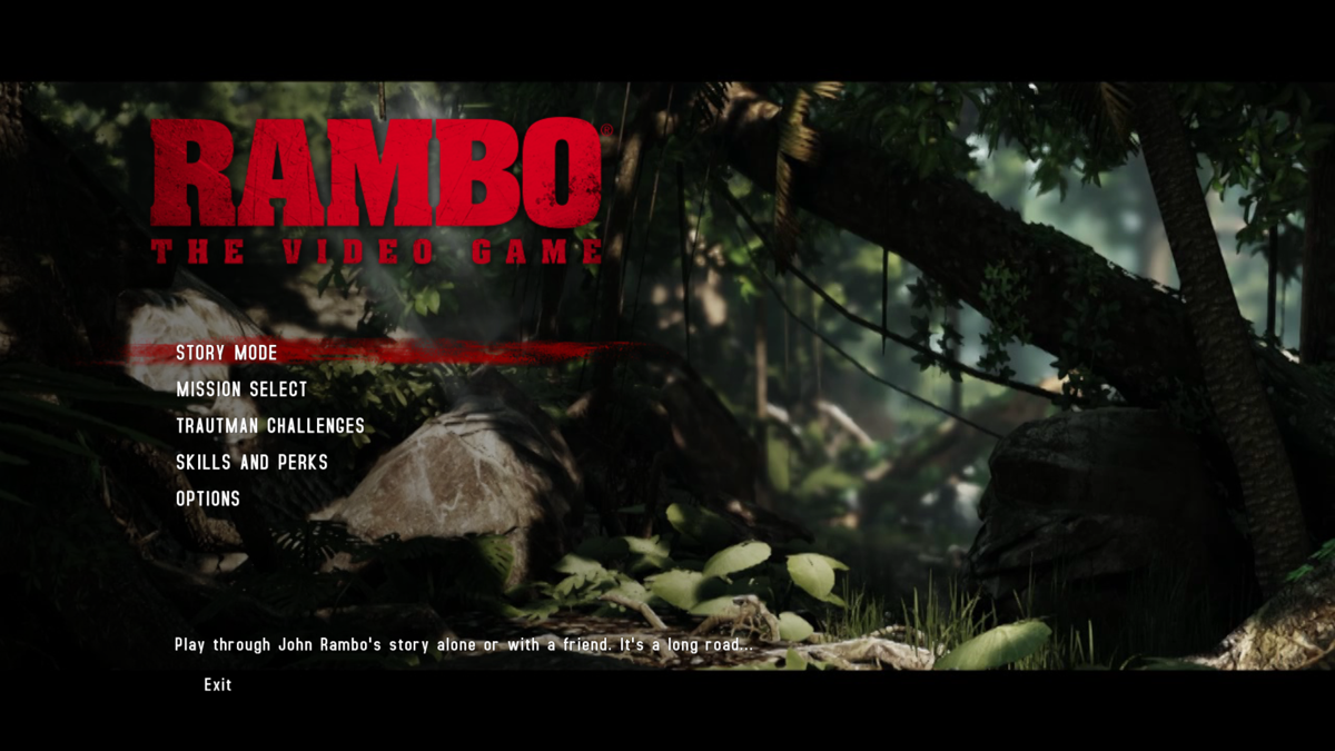 Rambo: The Video Game (Windows) screenshot: Title screen and main menu