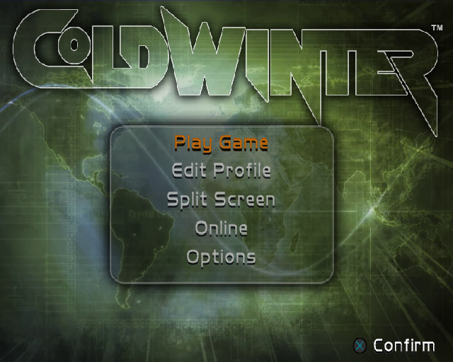 Cold Winter (PlayStation 2) screenshot: The game's main menu