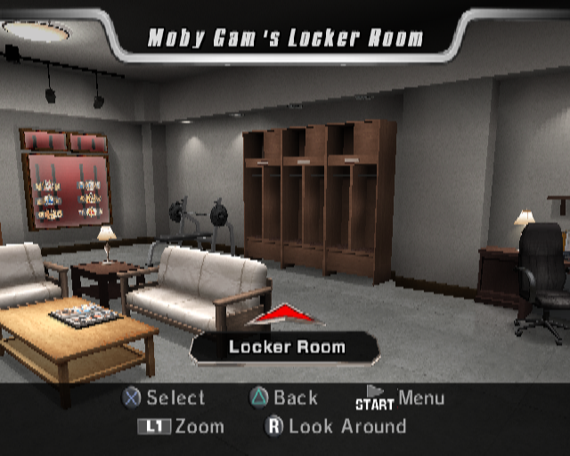 WWE Smackdown vs. Raw 2006 (PlayStation 2) screenshot: This is the entrance to the player's Locker Room. Here trophy's can be viewed, training can be customised, the lockers hold the costumes and there's a pc in the corner for buying things