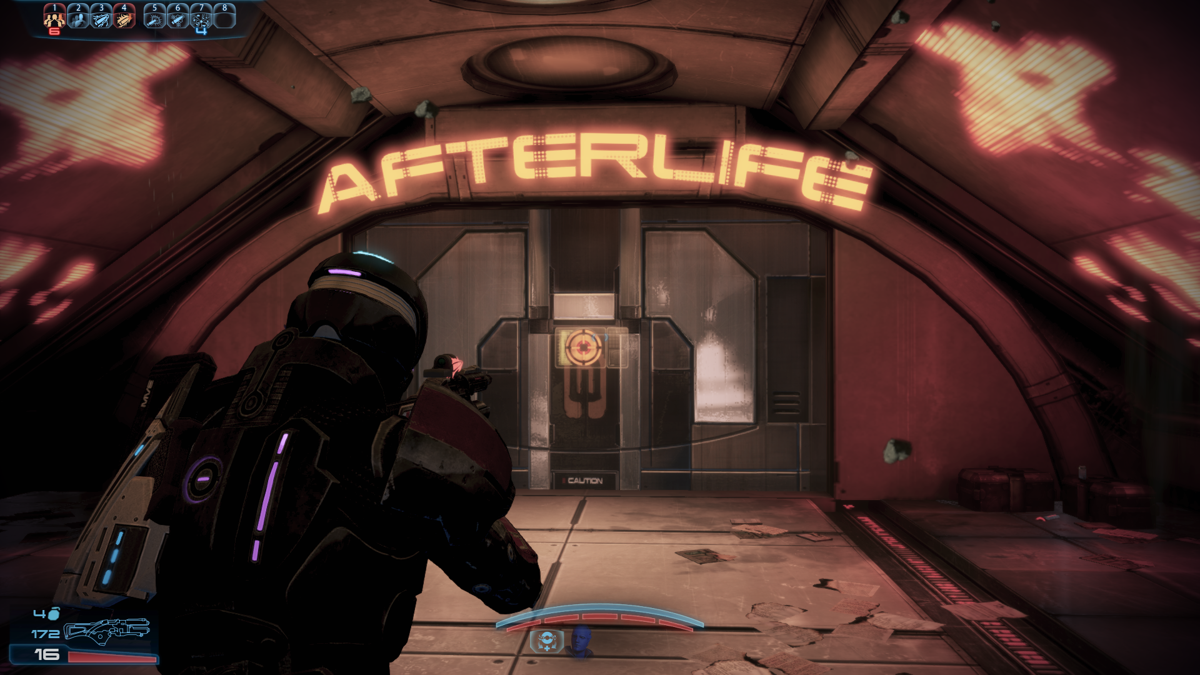Mass Effect 3: Omega (Windows) screenshot: Entering Afterlife, Omega's nightclub from ME2