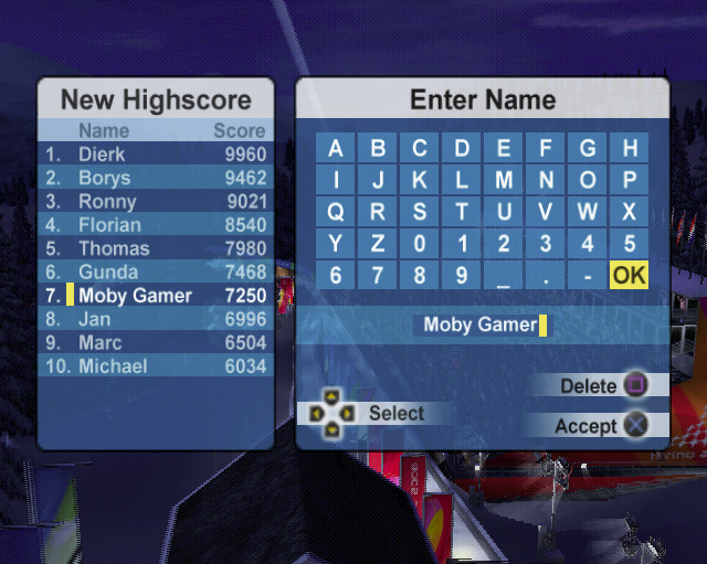 Torino 2006 (PlayStation 2) screenshot: The second event in the main competition is the Luge and a new high score has been achieved.
